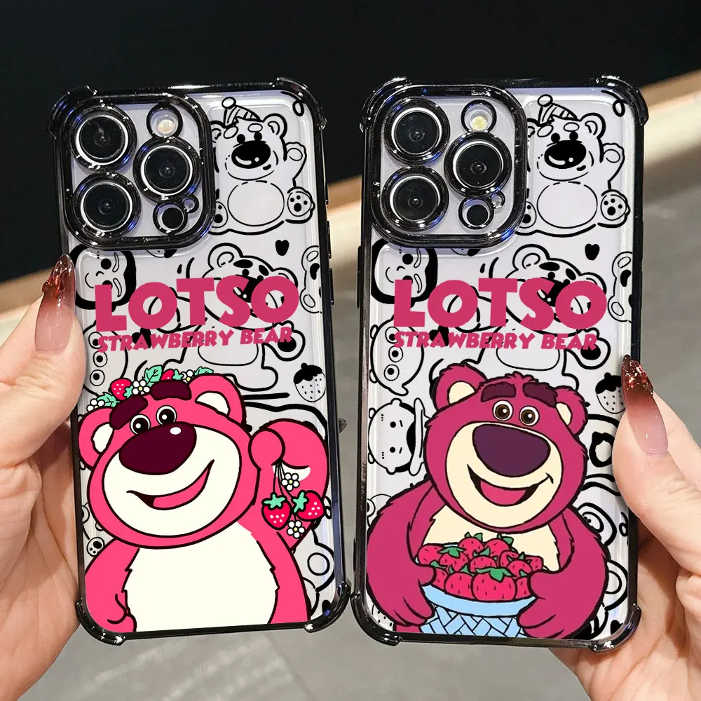 

Lotso Strawberry Bear Luxury Shockproof Case For iPhone 17E 17 16 Pro 15 14 13 12 11 Pro Max 17Air 16 E Plus Silicon Phone Cover