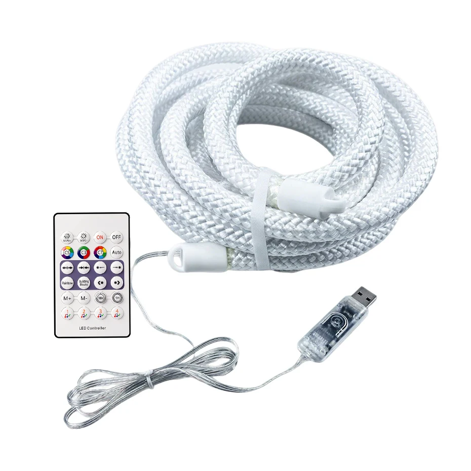 1m-5m 360 Degree Round Reticulate LED Strip 5V USB RGBIC 67LEDs/m Waterproof IP67 Flexible Neon Light with Remote APP Control