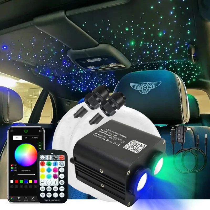 20W Twinkle Dual-Head Different Color RGBW APP Fiber Optic Lights, Sound Activated Fiber Optic Star Ceiling Light Kit