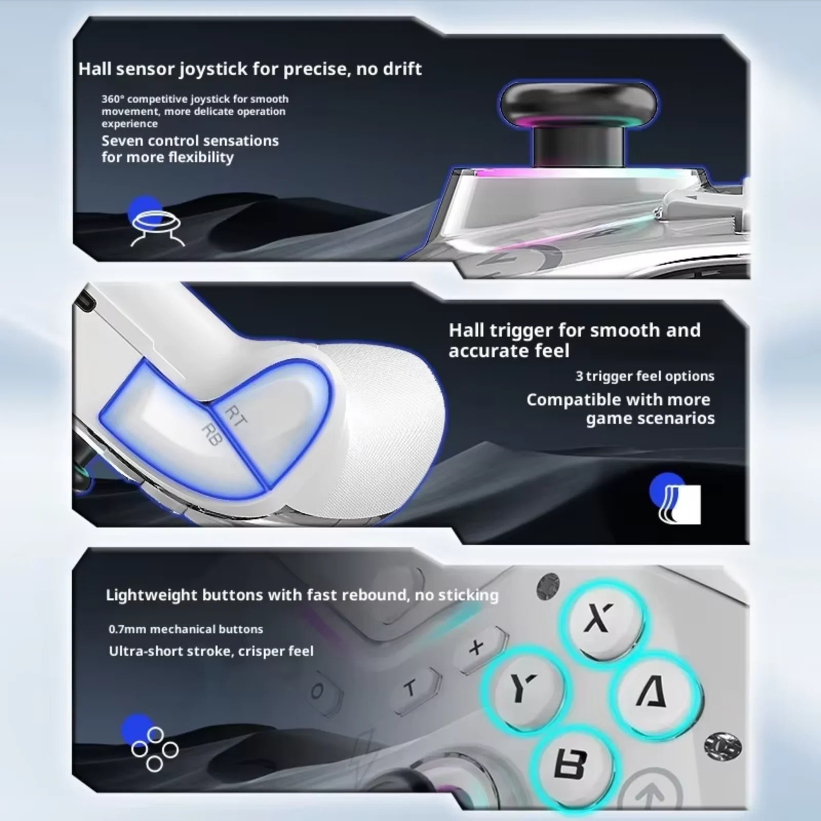 Spielcontroller für Switch Lite/OLED/PC/Steam, kabellose RGB-Gamepads mit Bluetooth, Hall-Effekt, Turbo-Funktion, Makrofunktion, 6 Gyro-Achsen, zwei Vibrationsmotoren. – Detail 9