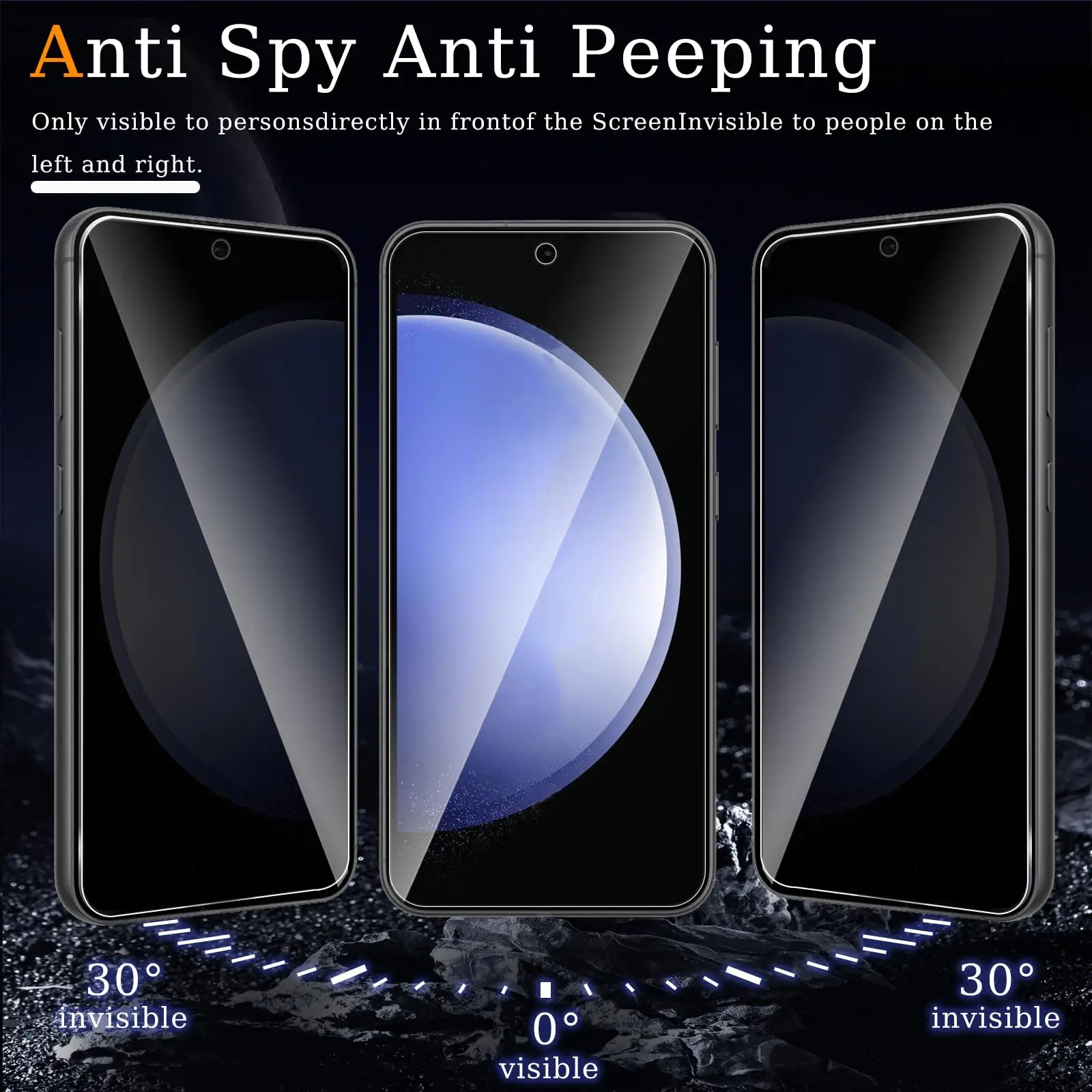 Anti-Spionage-Displayschutz für Galaxy S23 FE Samsung, gehärtetes Glas, Privacy Peep Scratch 9H, gehäusefreundlich, hohes Aluminium