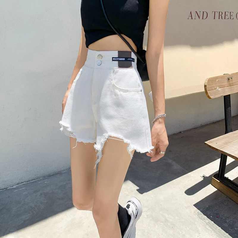 Women's Ripped Jeans Short Pants, Casual High Waist Denim Shorts, Female Clothing, Summer Pocket Hole, 2024