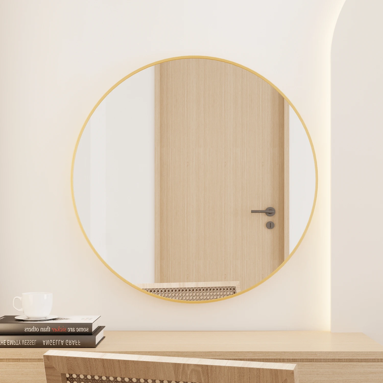 

Tempered mirror 32" Wall Circle Mirror for Bathroom, Gold Round Mirror for Wall, 20 inch Hanging Round Mirror for Living Room, V