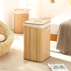 Clothes Basket Foldable Laundry Basket Grocery Basket Bamboo Large Capacity Dirty Clothes Storage Bucket for Home Laundry Hamper