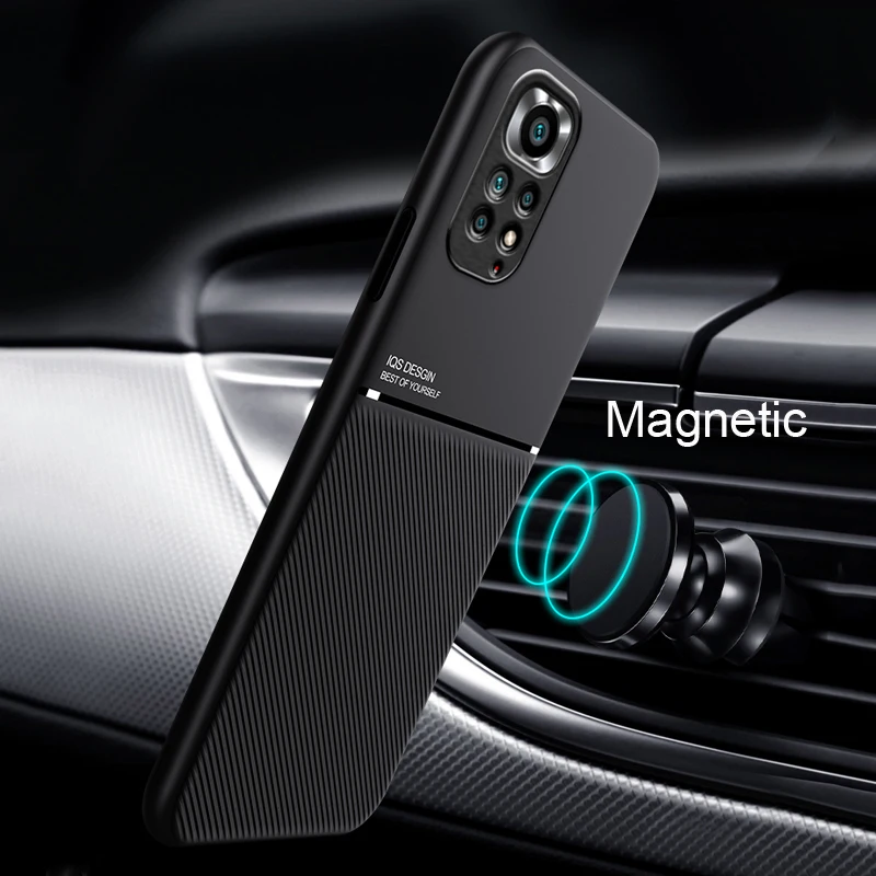حافظة جلدية مغناطيسية لهاتف Xiaomi Redmi Note 11 12 10 9 11E Pro 9S 10S 11S Plus 10C غطاء ألواح معدنية مدمج يدعم حامل السيارة