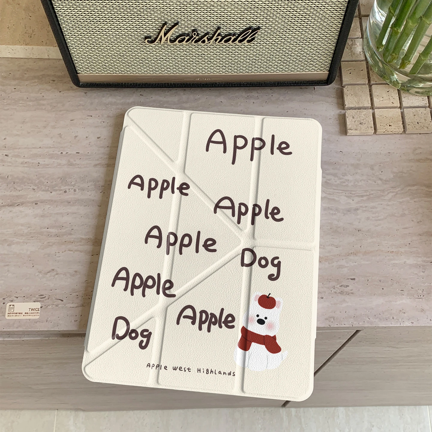 Korean Cute Red Apple Puppy Y2K Y-Fold Cover For iPad Pro 13 11th M5 M4 12.9 A16 10 8 7 9th 10th Air 11 M2 M3 Mini Tablet Case