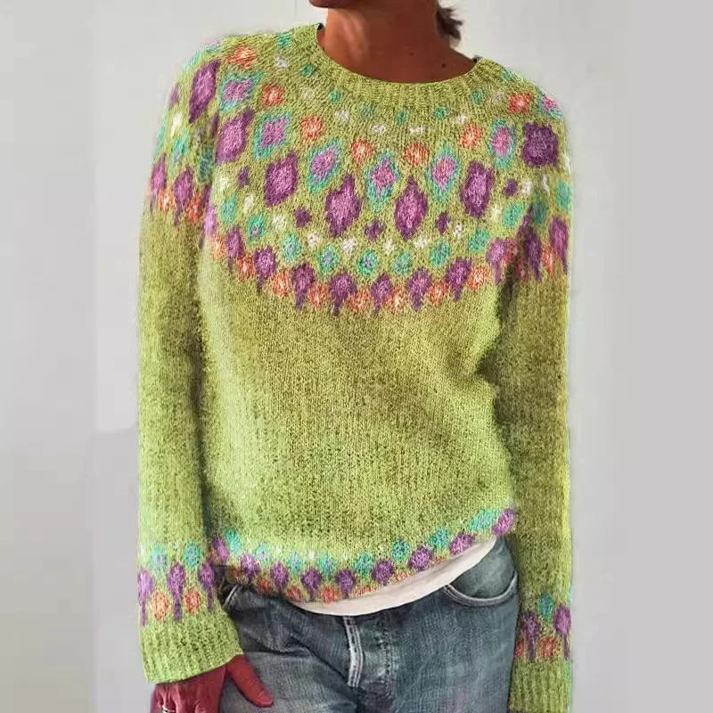 Europe nouveau pull femme col rond couleur bloc coupe ample à la mode pull haut tricoté col rond Design