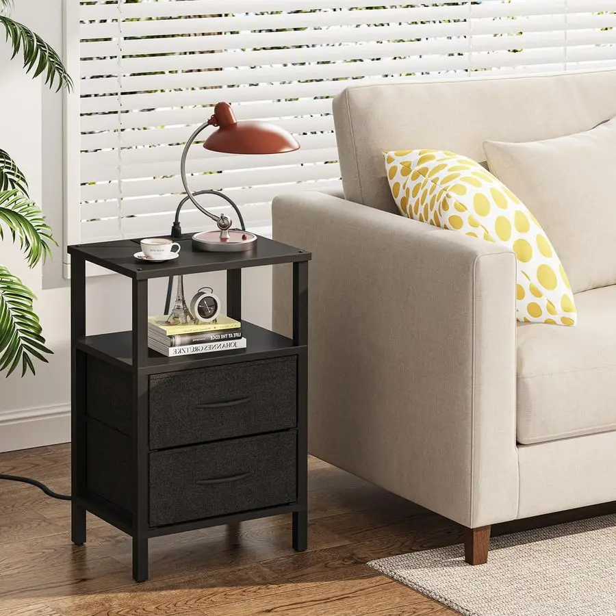 

Торцевой столик с зарядной станцией, приставной столик с 1 USB-усилителем, 1 портами и розетками типа USB C, тумбочка с тканевым ящиком, набор из