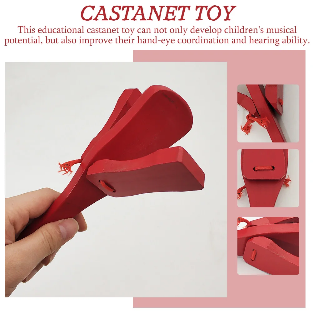 

2 Pcs Wooden Castanet Toy for Kids Bright Color Handheld Musical Instrument Auditory Training Baby Sense Development Parent