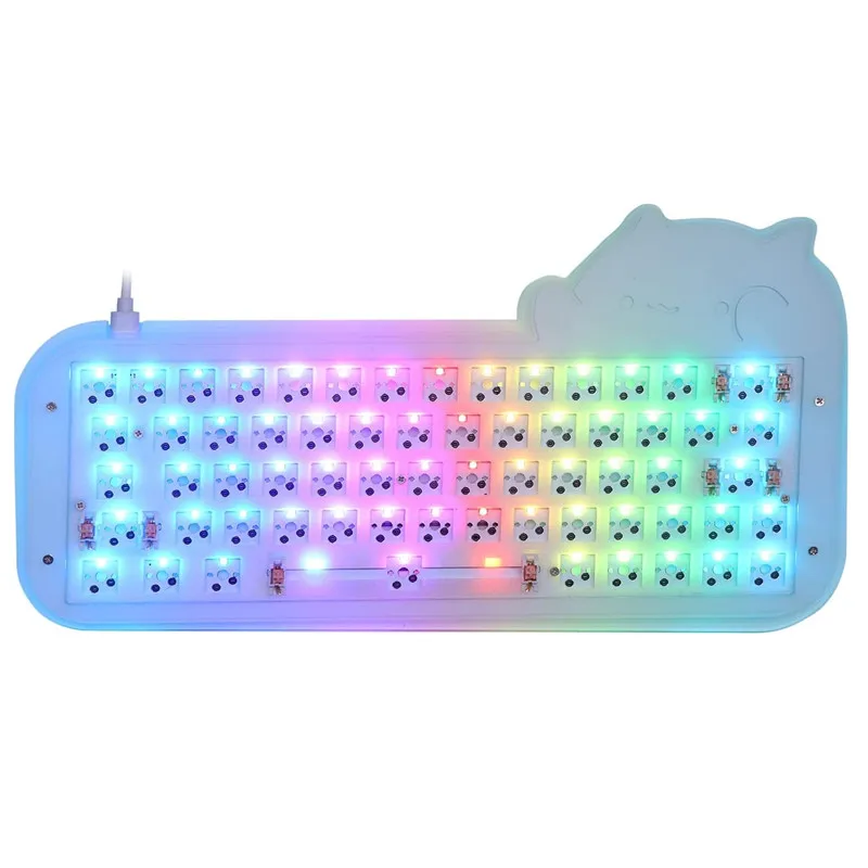 Mini Cat 64 60% Hot Swappable VIA Programmable RGB Wired Mechanical Gaming DIY Keyboard Kit with Refinedly Tuned Stabilizers