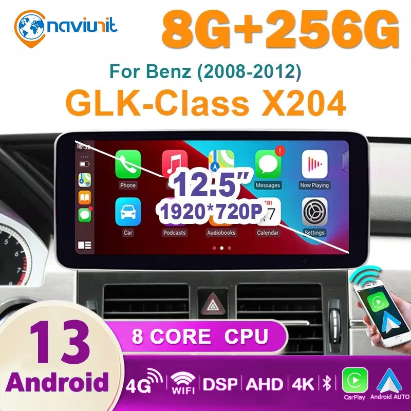 12.5'' Screen Android 13 Auto Car Radio Carplay Bluetooth For Mercedes Benz GLK Class X204 2008-2012 autoradio multimedia player