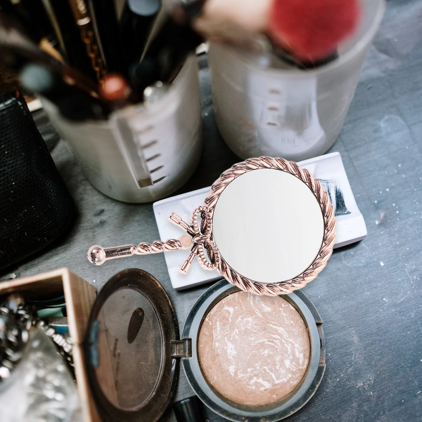 3Pcs Handheld Makeup Mirror Vintage Plastic Frame Electroplated Handle Portable Vanity Table Mirror for Women Travel Girls