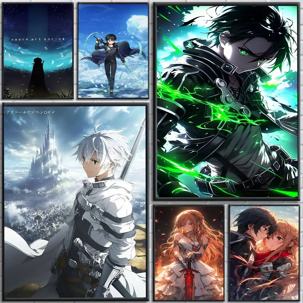 Anime Sword Art Online Kirito Asuna Wall Poster HD Canvas Living Room Decor view 3