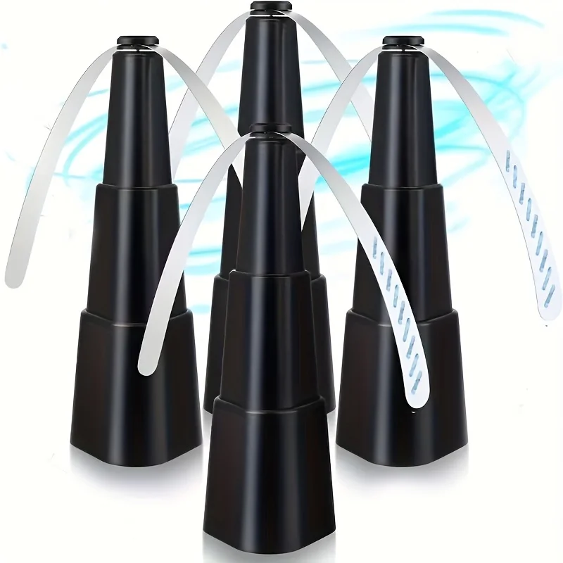Portable battery powered fly repelling fan with reflective blades, chemical free insect repellent, ABS structure, requires 2 AA