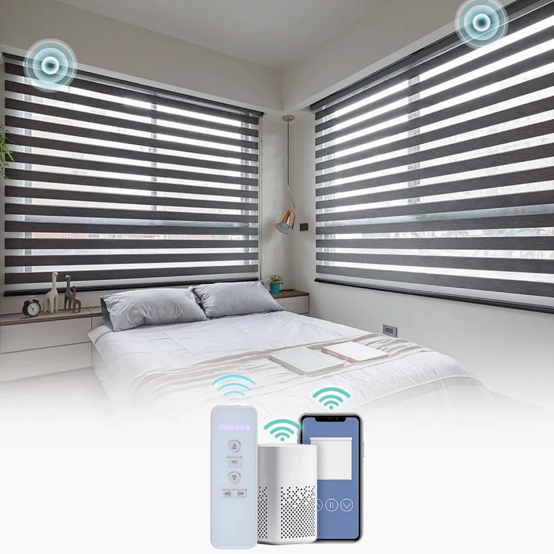 Hot Selling Grey Color Solar Panel Charge By Usb Plug Homepod Control Apple Homekit Matter Motor Smart Zebra Blinds For Home