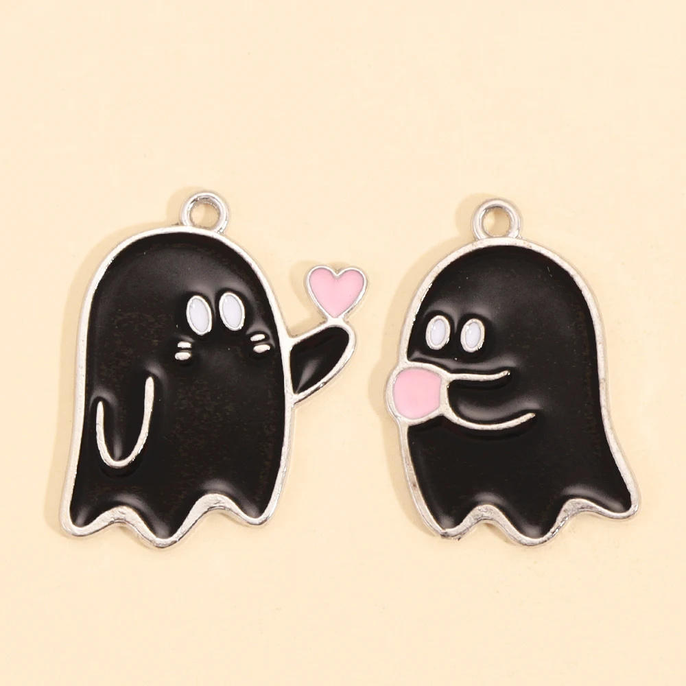10 Stück süße schwarze und weiße Geister-Anhänger Halloween-Party-Dekorationen für Halskette Ohrringe DIY Schmuckherstellung Legierung Charms – Detail 4