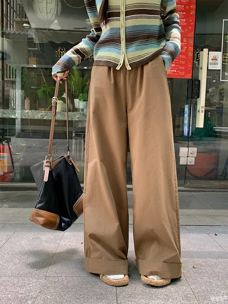 

Yang Bubble Casual Straight Leg Pants Women's Loose Commuter Pants Autumn New Sle High Waist Wide Leg Long Pants