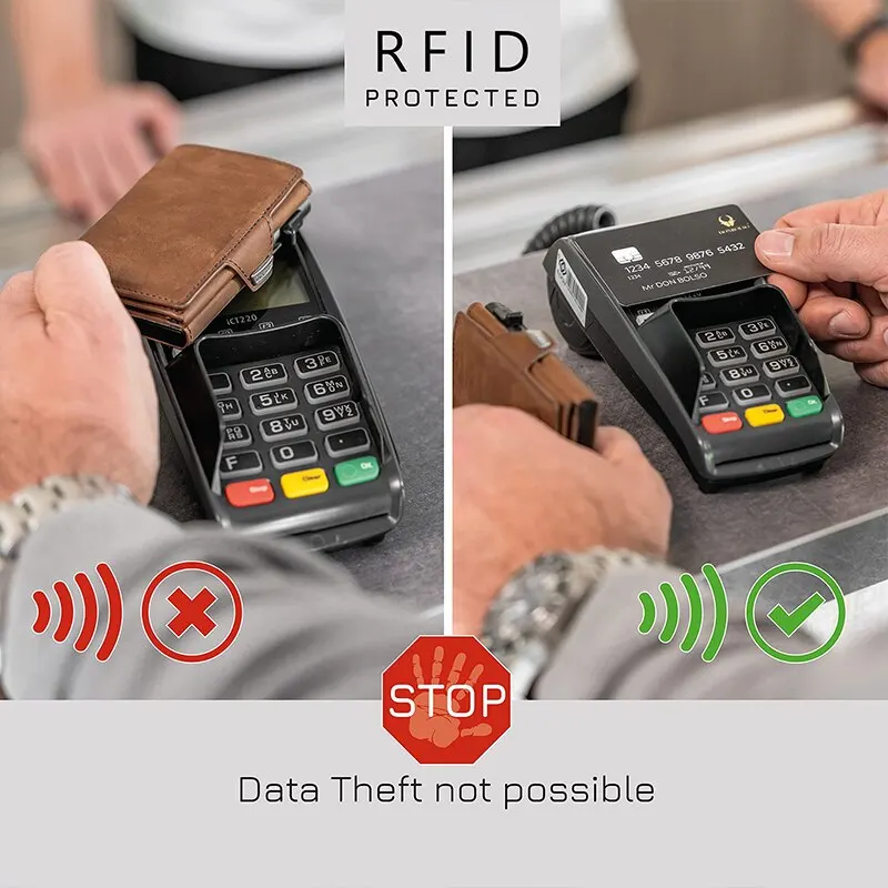 Men RFID Protection Card holder Metal Leather Automatic Pop Up Box Purse Multi-card Position Large Capacity Card Clip Portable
