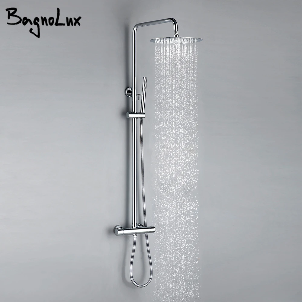 Système de Valve thermostatique murale, ensemble de douche de salle de bains, Chrome poli noir mat, robinet de pluie, tête de pulvérisation supérieure de 8 à 12 pouces