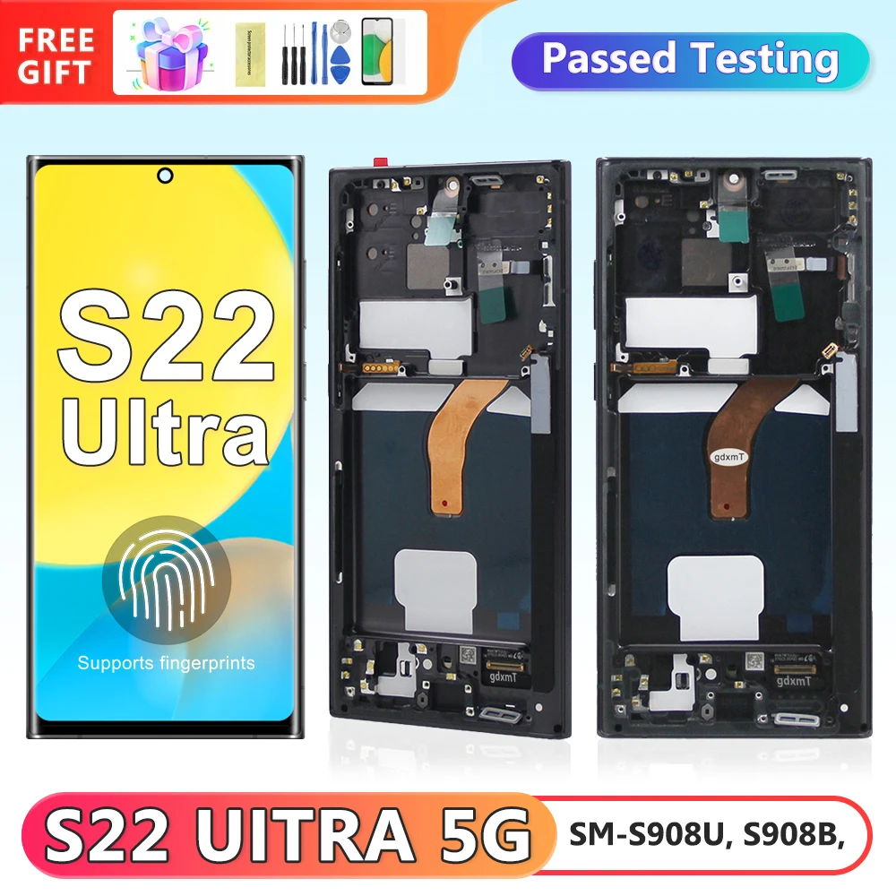 NEW AMOLED S22 Ultra Screen Assembly for Samsung Galaxy S22 Ultra 5G S908B SM-S908B/DS Lcd Display Digital Touch Screen Parts