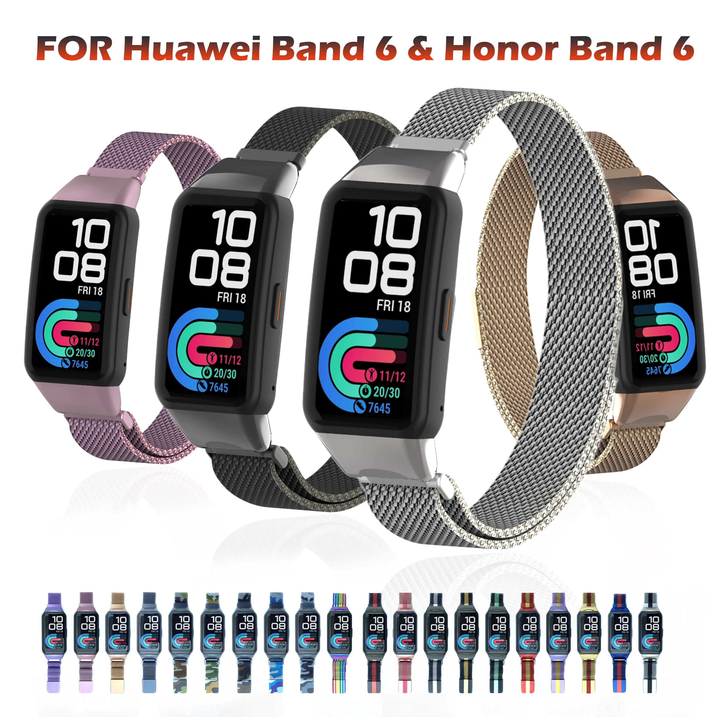 Milanese Strap For Huawei Band 6 Honor Band 6 Metal Stainless Steel Magnet Strap Bracelet Replacement Wristband