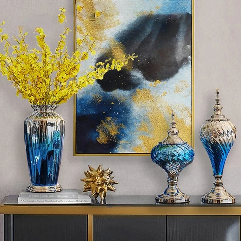 الحديثة الإبداعية التدرج الأزرق الزجاج زهرية تأثيث الديكور المنزل الفن تخزين زهرة زهرية سطح المكتب وهمية زهور التماثيل