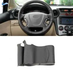 For Kia Carnival II Grand Carnival 2006 - 2014 Car Steering Wheel Braid Hand Stitched Black Perforated Microfiber Leather Cover