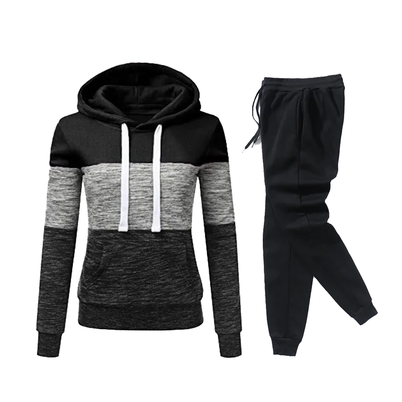 Women's Tracksuit Casual Color Block Hoodie Sweatshirt Outdoors Sports Jogging Clothing Autumn Winter Quality Fashion Sportswear