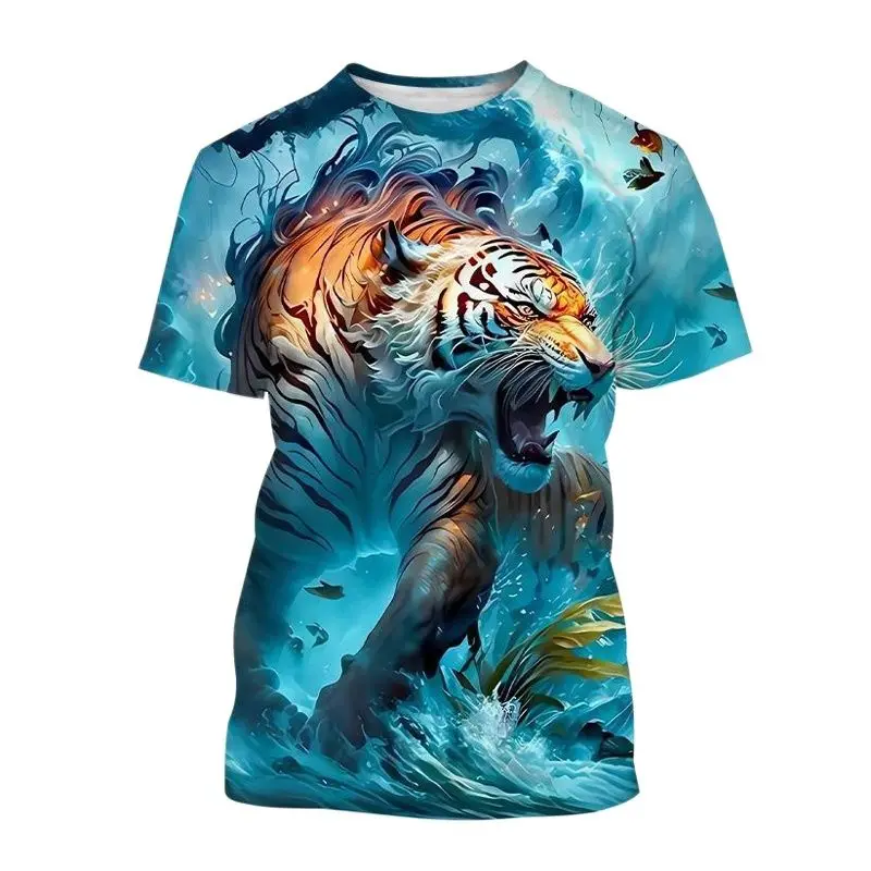 Summer Fashion Cool Animal Tiger graphic t shirts For Men Personality Trend Casual Street Style Printed Round Neck Short Sleeve