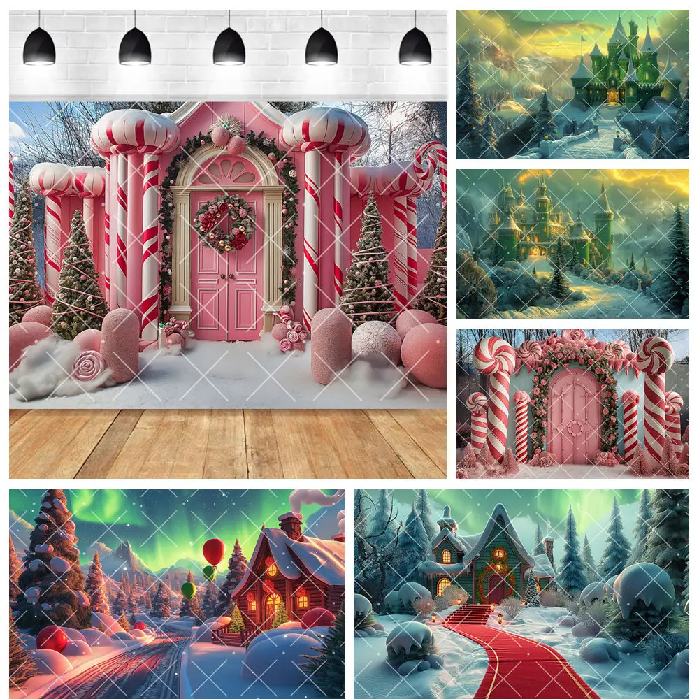 

Winter Christmas Aurora Castle Snowflake Scene Aldults Kids Baby Family Party Backdrop Custom Room Photo Poster Decor Background