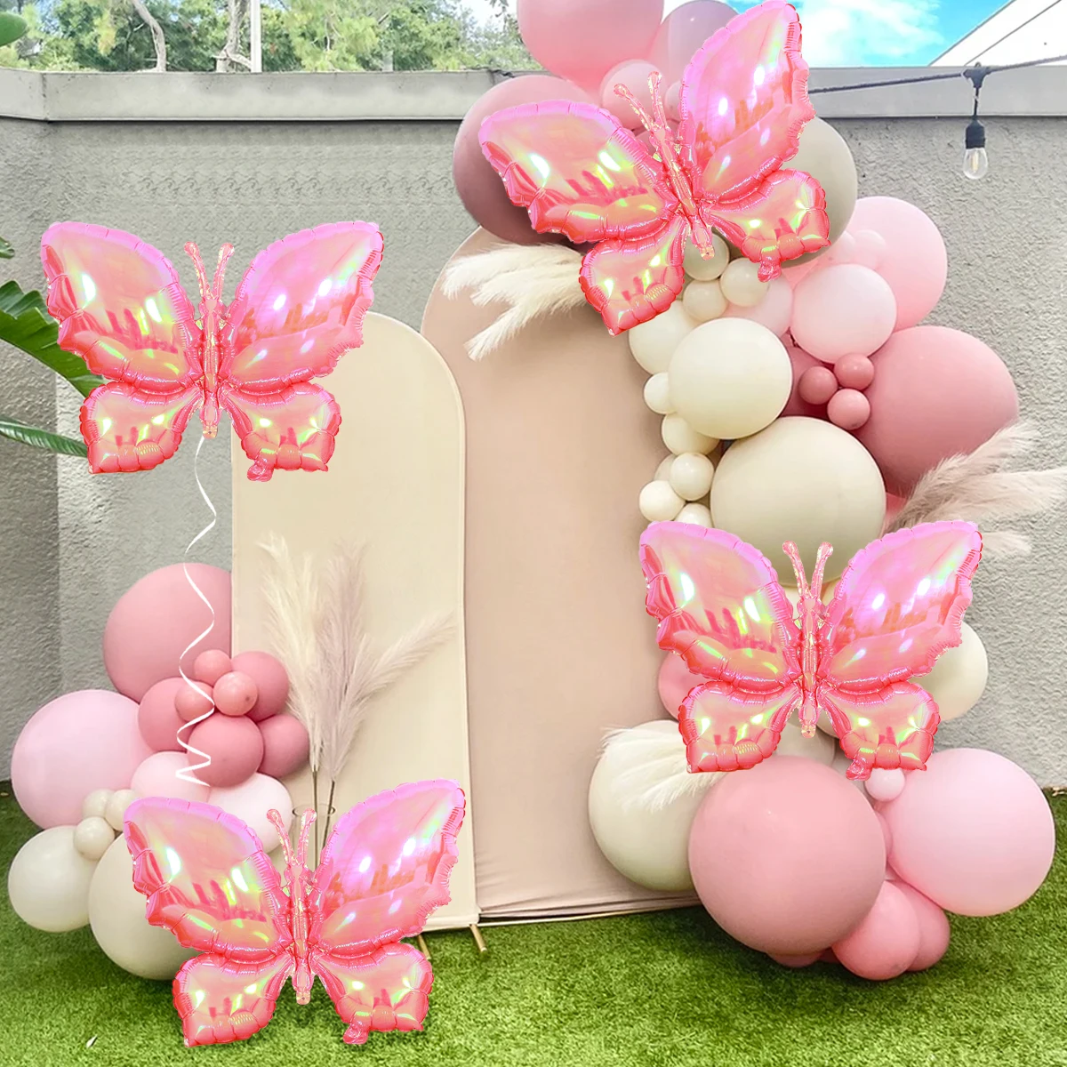 4 szt. Różowy motyl balony mylarowe dla dziewczynek kobiety motyl motyw wesele urodziny dekoracje na baby shower — zdjęcie 6