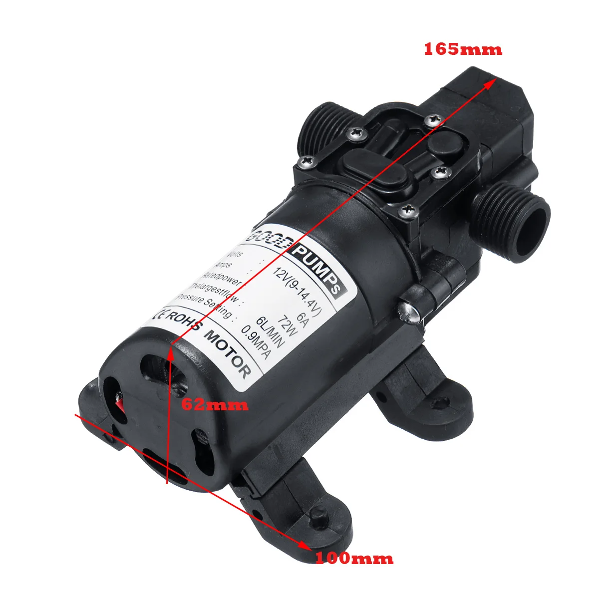 12V 130PSI 6L/Min Water High Pressure Diaphragm Self Priming Pump Electric Water Pump Cooling Pump Double Thread Spray Washer