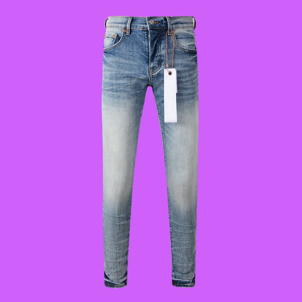 Purple roca Jeans brand blue Spill Bleach Paint Mid Rise Slim Softener Denim Distressed Snow Wash Drop pants