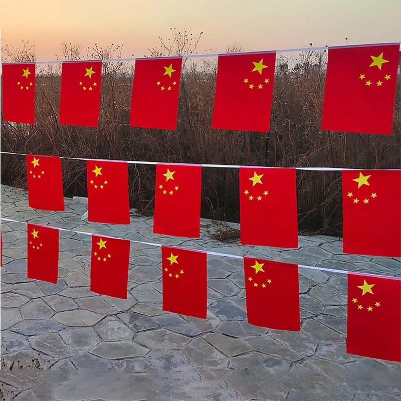 Aerlxemrbrae   14*21cm 20PCS 5Meter Chinese Polyester String Flag Hanging China Chinese National Flag Banner