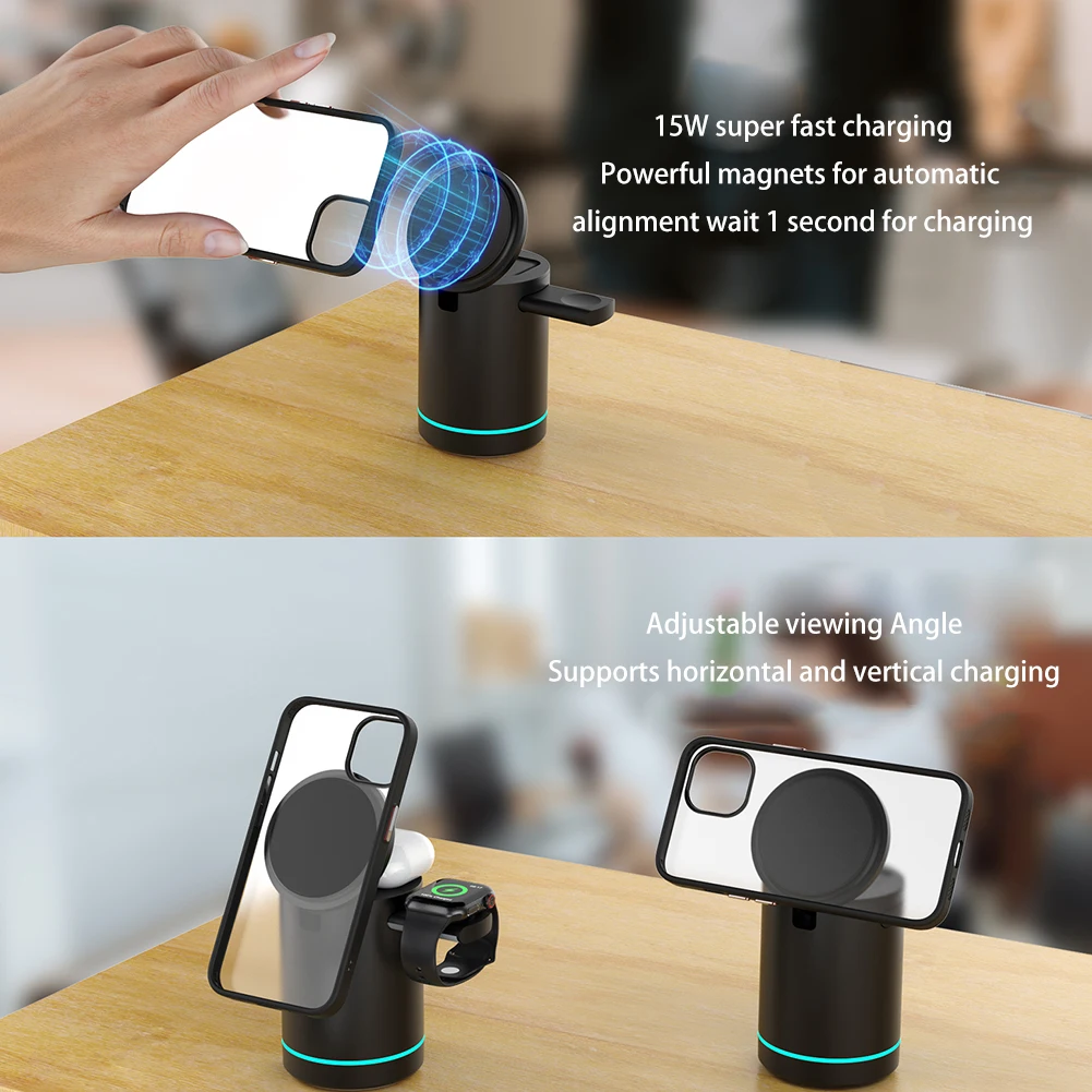 Cargador inalámbrico magnético 3 en 1 para Apple MagSafe para Apple Watch 2/3/4/5/6/SE/7/8 Airpods Pro/2/3, soporte de base de carga