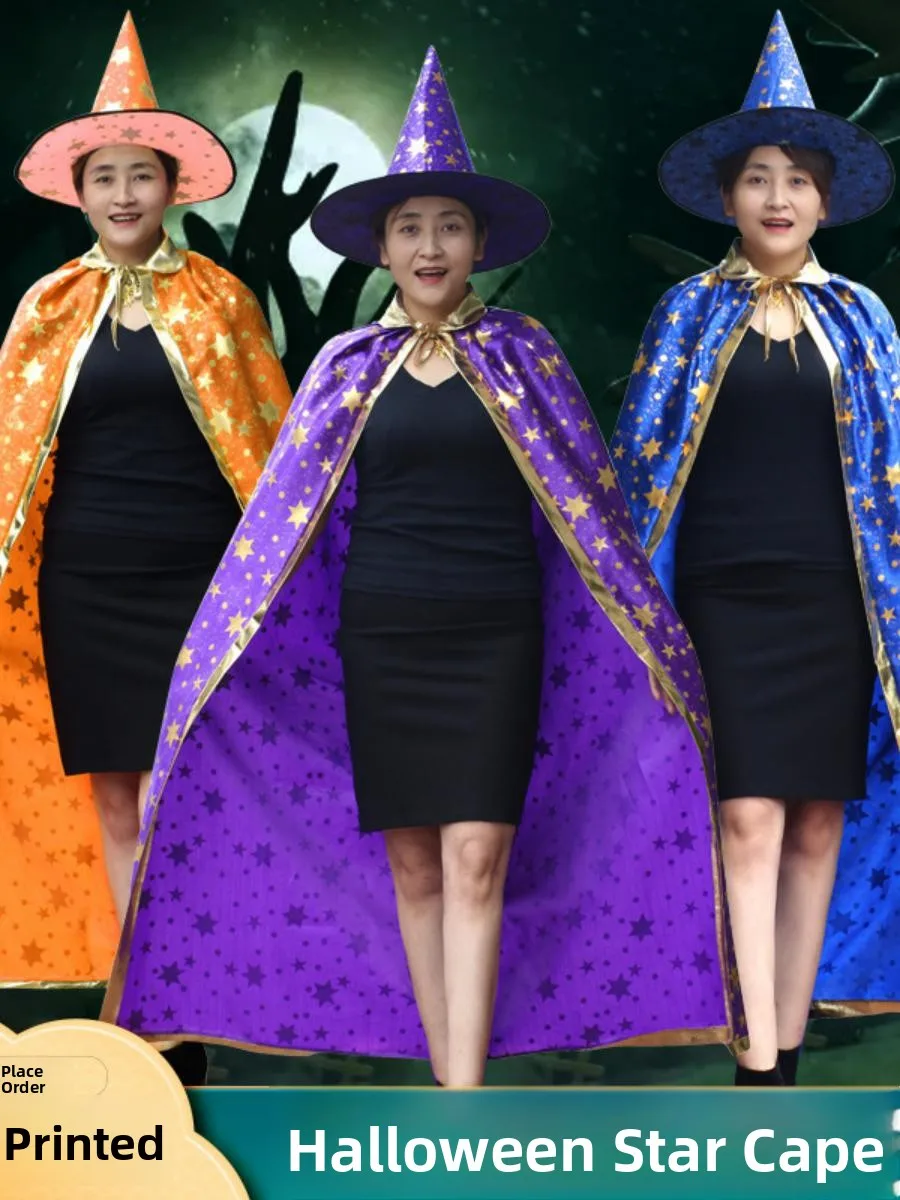 

New loween Adult Performance Costume Five Star Six Star Magician Witch Starry Robe Cape Stage Performance Women's Wear