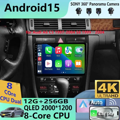 안드로이드 15 자동차 라디오 아우디 A6 C5 1997-2004 S6 1999 - 2004 RS6 2002 - 2006 멀티미디어 플레이어 2Din Carplay 스테레오 GPS DVD 없음