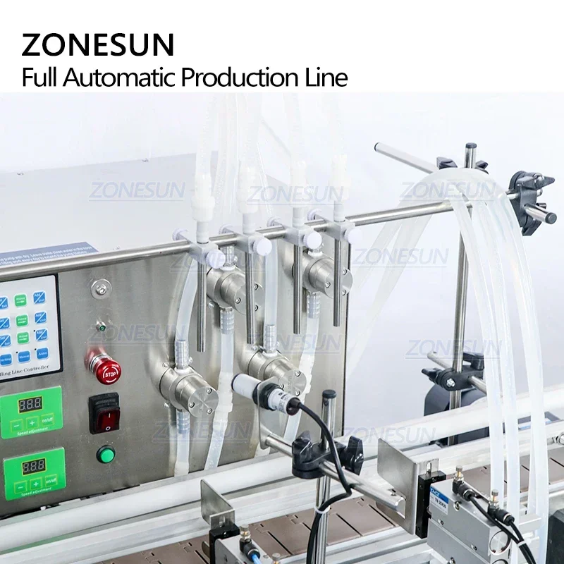 ZONESUN ZS-FAL180C9 Настольная автоматическая линия для наполнения квадратных бутылок с эфирным маслом и двусторонняя этикетировочная машина