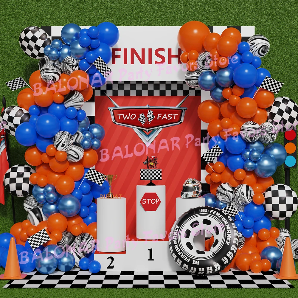 Race Car Balloons Arch Garland Kit 18inch Checkered Wheel Foil Balloon Racing Car Theme Two Fast Birthday Party Supplies Globos