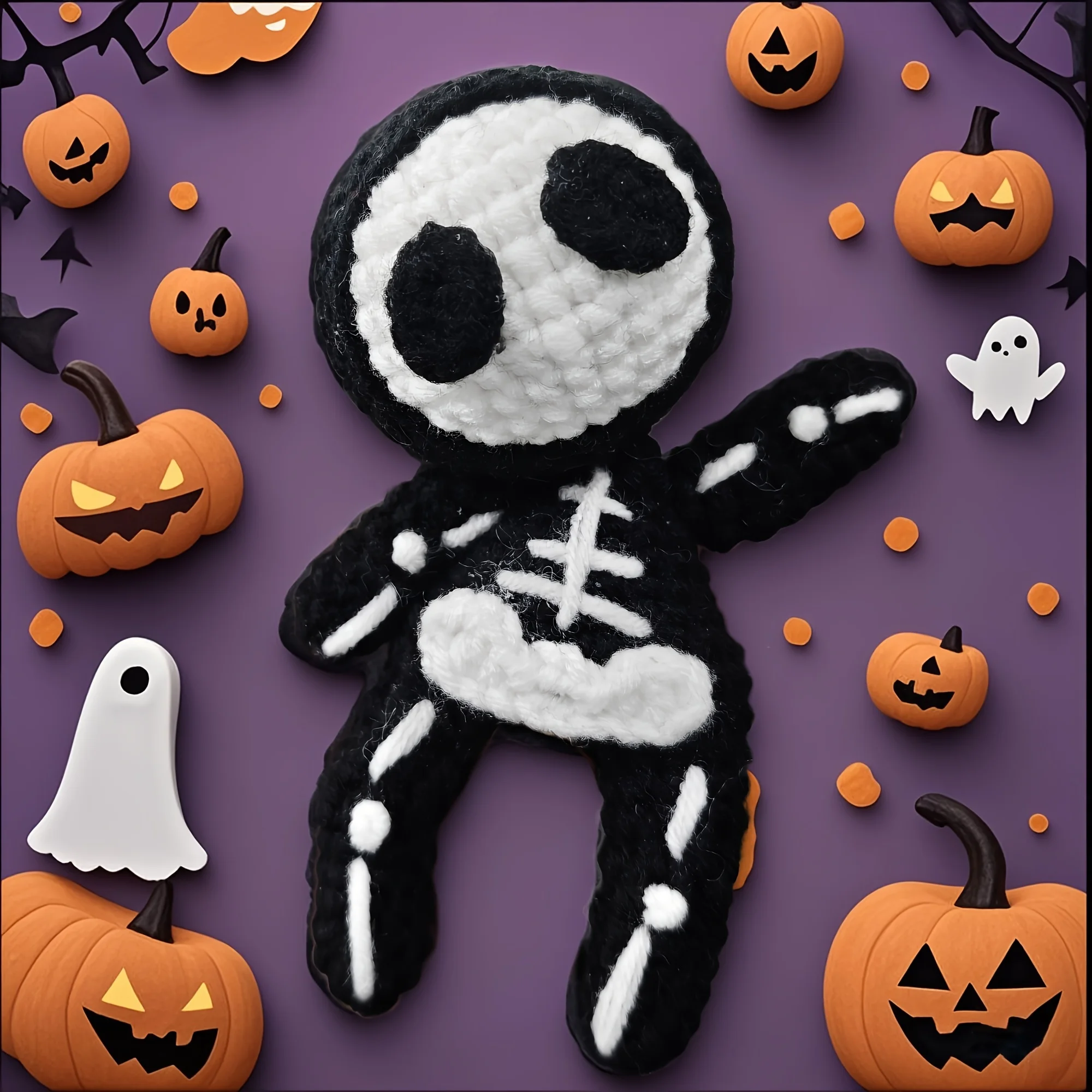 1-teiliges Häkel-Set mit kleinem Totenkopf-Motiv, Halloween-Stoff, Häkel-Set für Anfänger mit Schritt-für-Schritt-Video-Tutorial und Garn