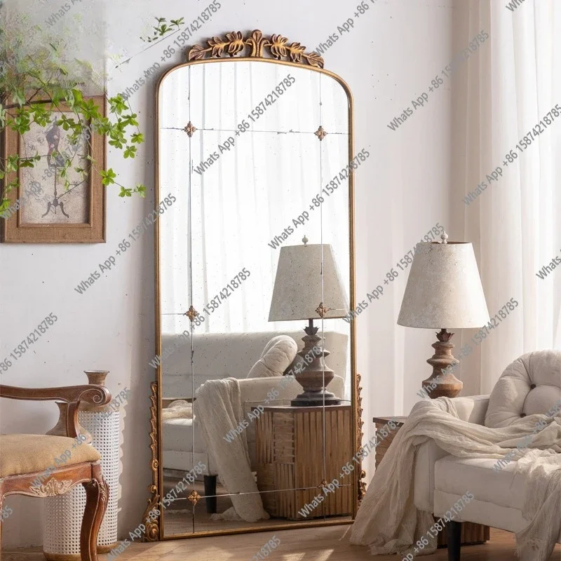 Xx French Romantic Home Imitation Bronze Mirror Retro Wrought Iron Oversized Floor Fitting Mirror Garden Wabi Sandy Wind Wall Ha