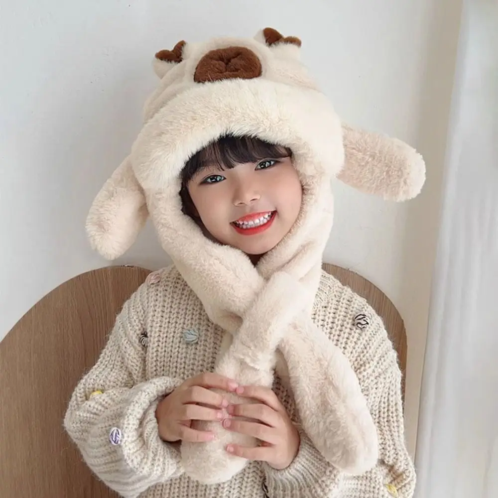 

Милый детский шарф с капюшоном в виде капибары, ветрозащитные мягкие грелки для шеи, интегрированный дизайн, утолщенная шапка с ушками животных для девочек, зимняя шапка