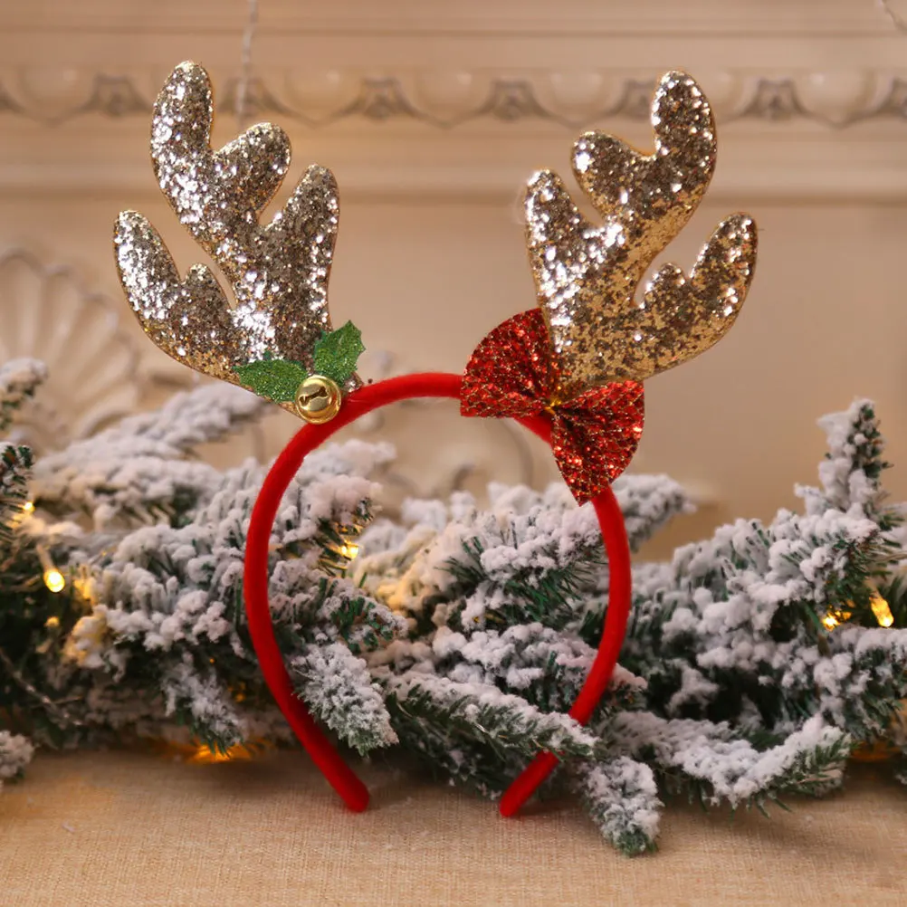 

2Pcs Glitter Antler Headband Lovely Series Style Soft Comfortable Fabric for Christmas Birthday Festival Anniversary