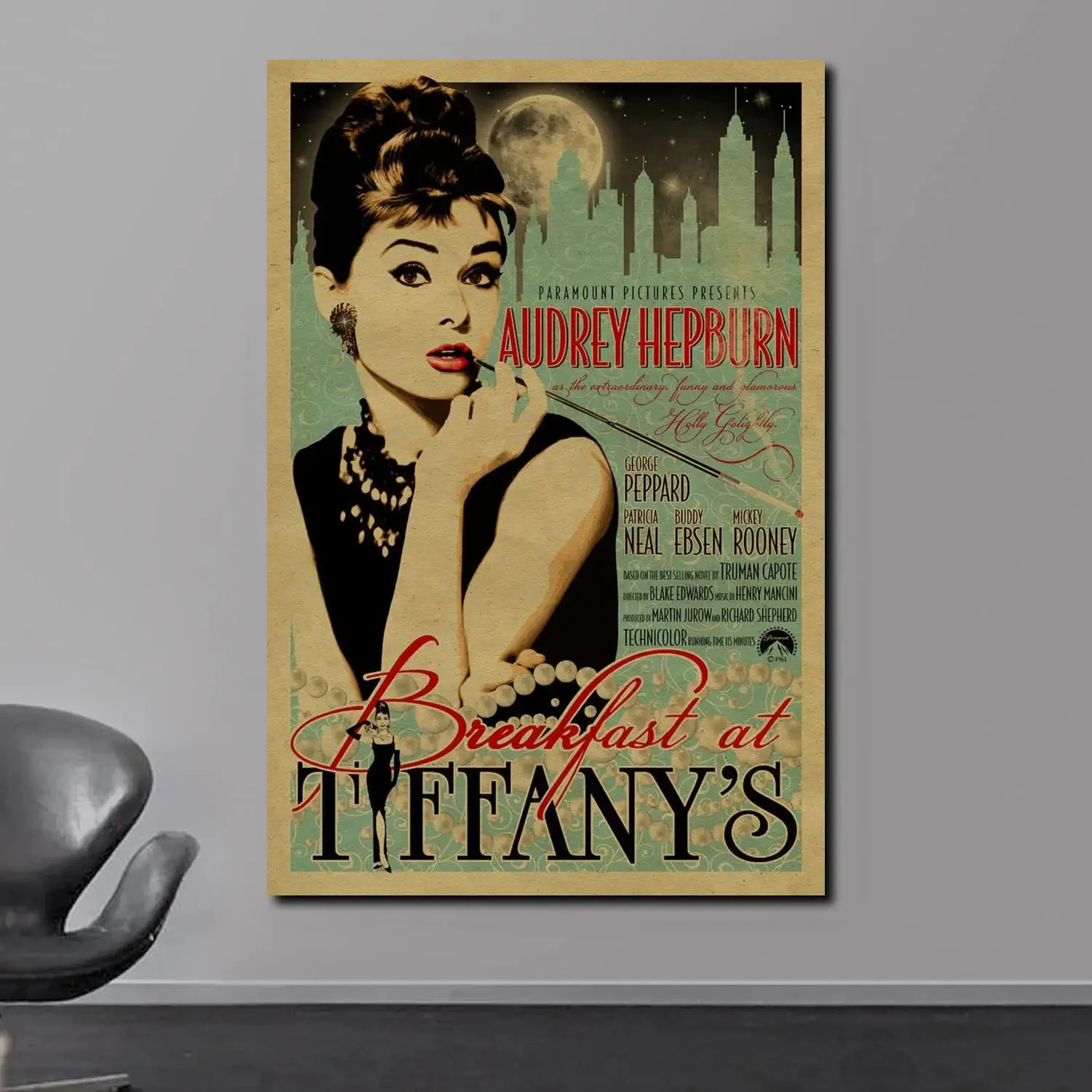 Scandinavian Classic Vintage Wall Art Audrey Hepburn Breakfast at Tiffanys HD Canvas Poster Print Home Bedroom Living Room Decor