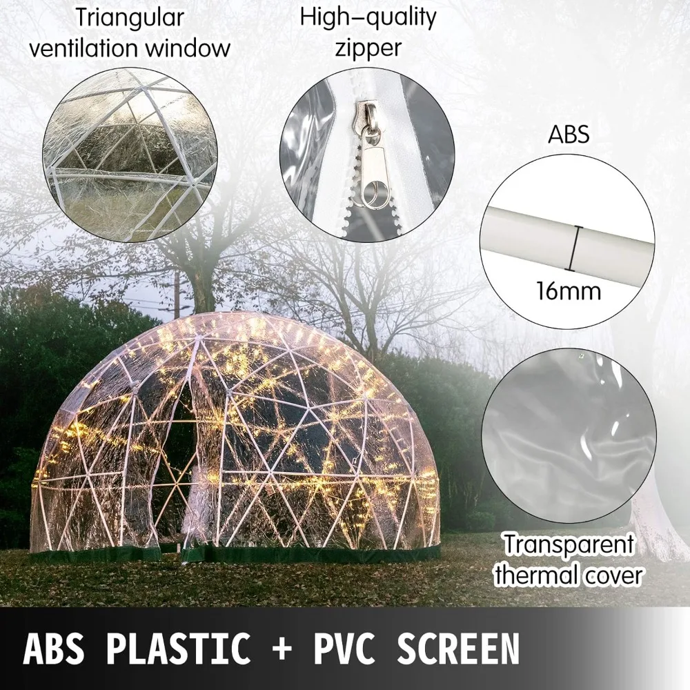 Garden Dome 12ft - Geodesic Dome with PVC Cover - Lean to Greenhouse with Door and Windows for Sunbubble, Backyard,Winter, Party