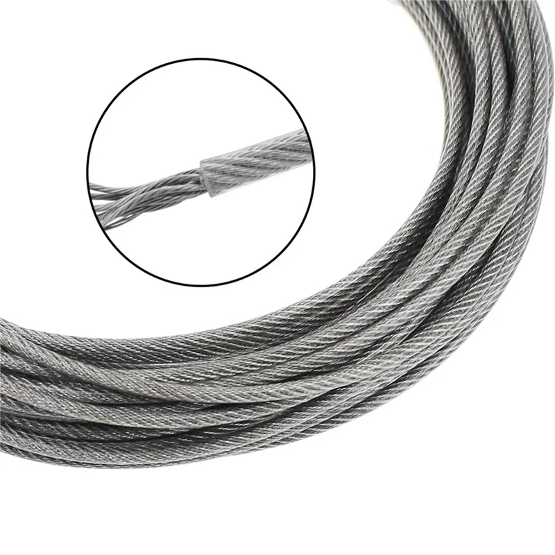 

A08M-2Pcs 10M Stainless Steel Wire Rope Coated 2 Mm Steel Rope Adjustable Curtain Rope Hanging Rope With Mounting Clamps