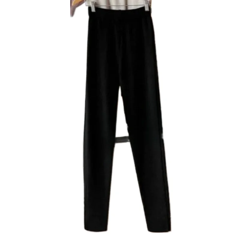 Calcinha de malha listrada jacquard outono e inverno nova cintura alta versátil apertado elástico interno e exterior usar calças de pés pequenos