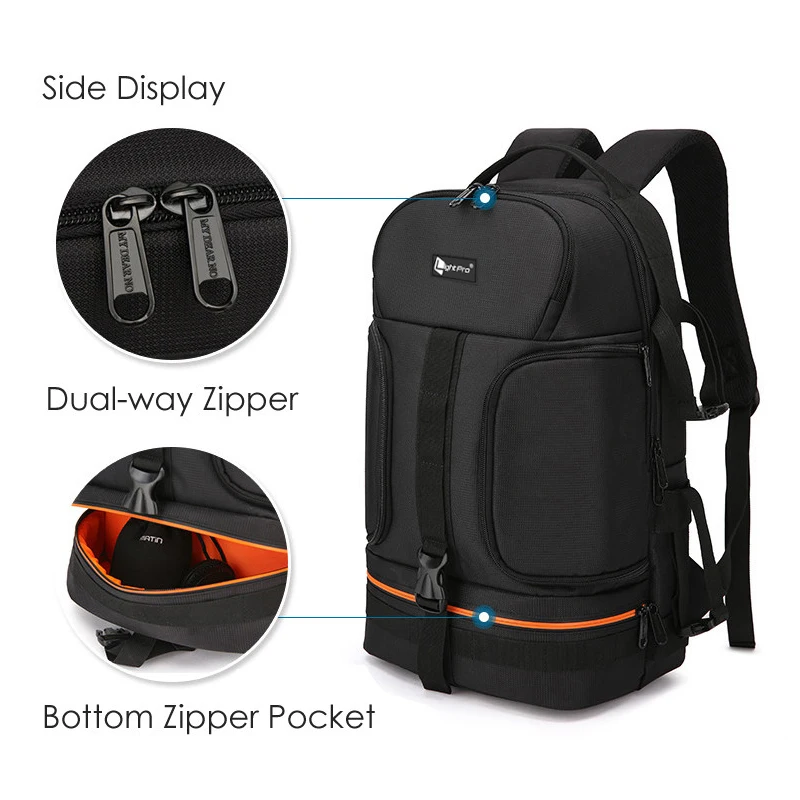 Mochila de hombro para cámara de vídeo, resistente al agua, con raya reflectora, compatible con Latptop de 15,6 pulgadas, funda para trípode acolchado suave a prueba de golpes, bolsa para fotos