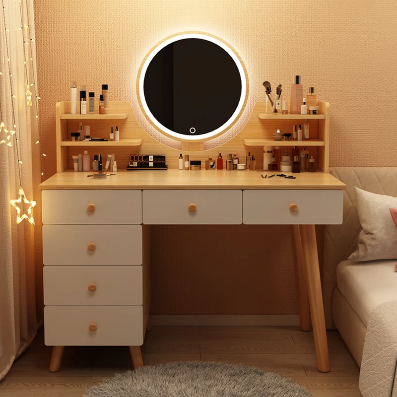 

Dressing table, bedroom, modern and minimalist small internet celebrity Instagram style small unit with solid wood legs