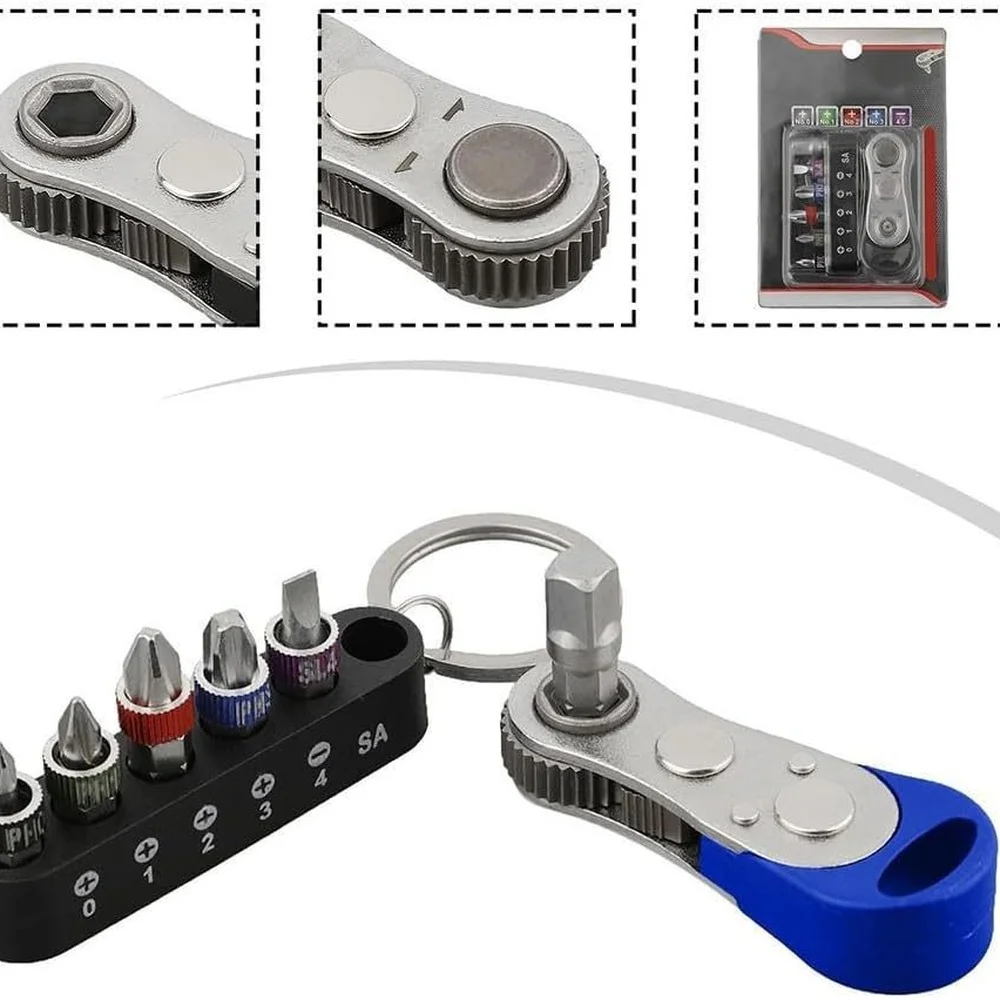 7 Hand Tool Mini Ratchet Screwdriver Compact Multifunctional High Carbon Steel For Tight Space Cabinet Repairing Work